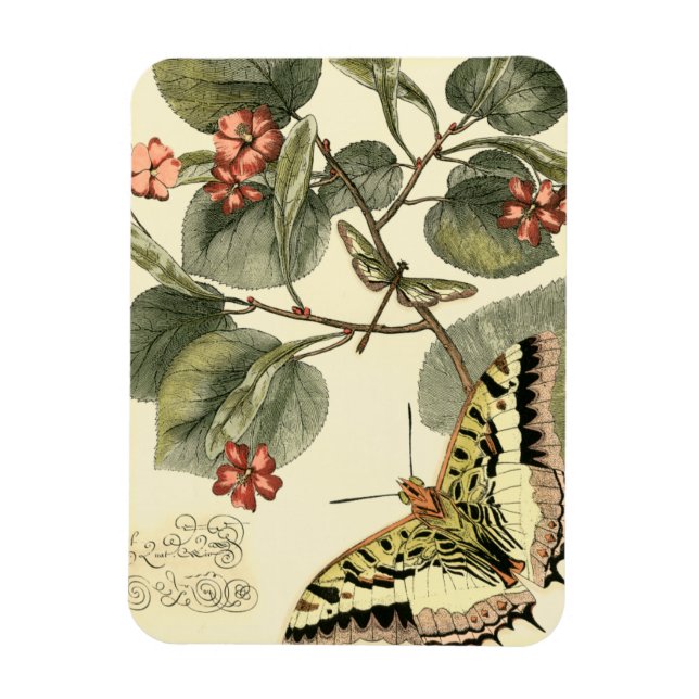 Magnet Flexible Papillon et libellule à fleurs rouges (Vertical)