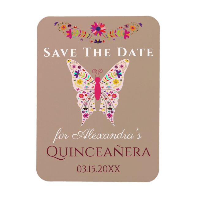 Magnet Flexible Papillon Floral Art Quinceanera Enregistrer La Dat (Vertical)