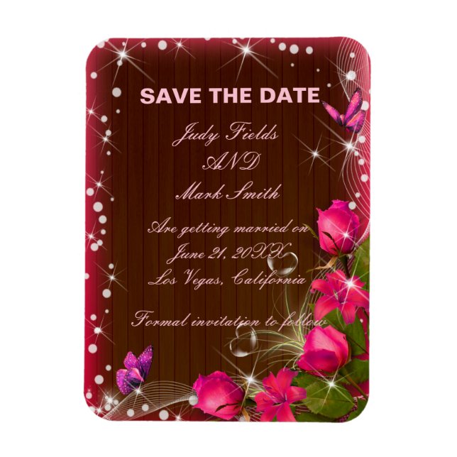 Magnet Flexible Papillon Floral Rose Rustique Bois Enregistrer La  (Vertical)