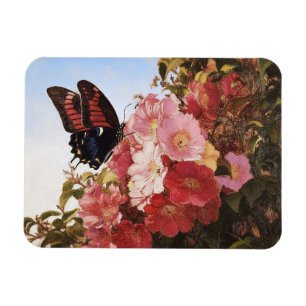 Magnet Flexible Papillon impressionniste et fleurs roses