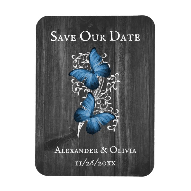 Magnet Flexible Papillon Rustique Bleu Enregistrer l'aimant Date (Vertical)