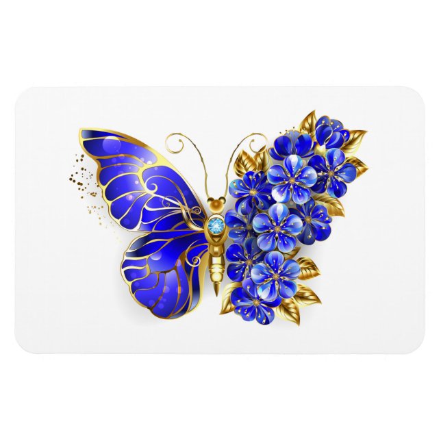 Magnet Flexible Papillon saphir à fleurs (Horizontal)