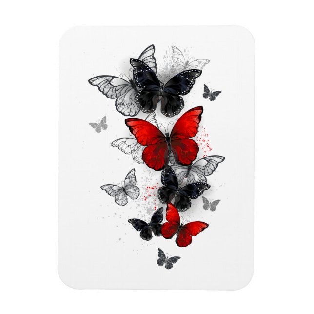 Magnet Flexible Papillons noirs et rouges volants (Vertical)