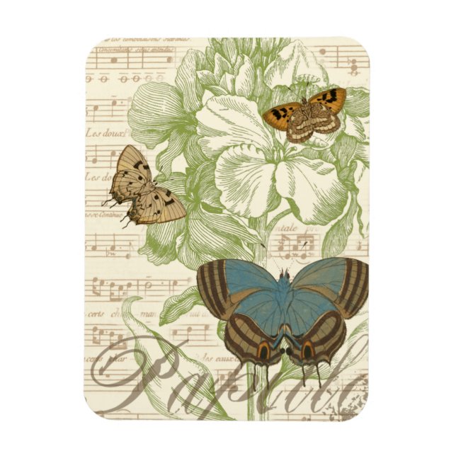 Magnet Flexible Papillons sur Partition avec Design Floral (Vertical)