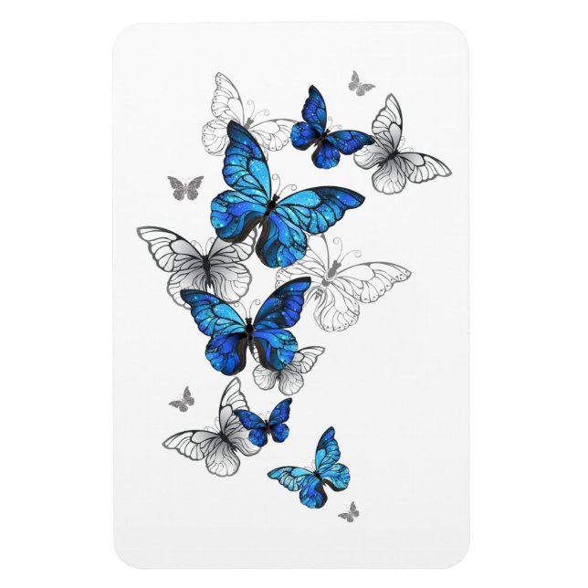 Magnet Flexible Papillons volants bleus Morpho (Vertical)