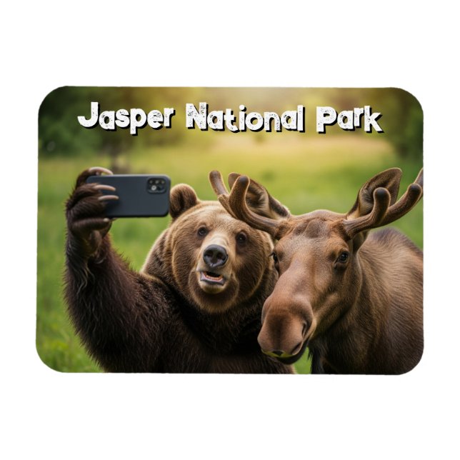 Magnet Flexible Parc national Jasper Ours Moose Selfie Canada (Horizontal)