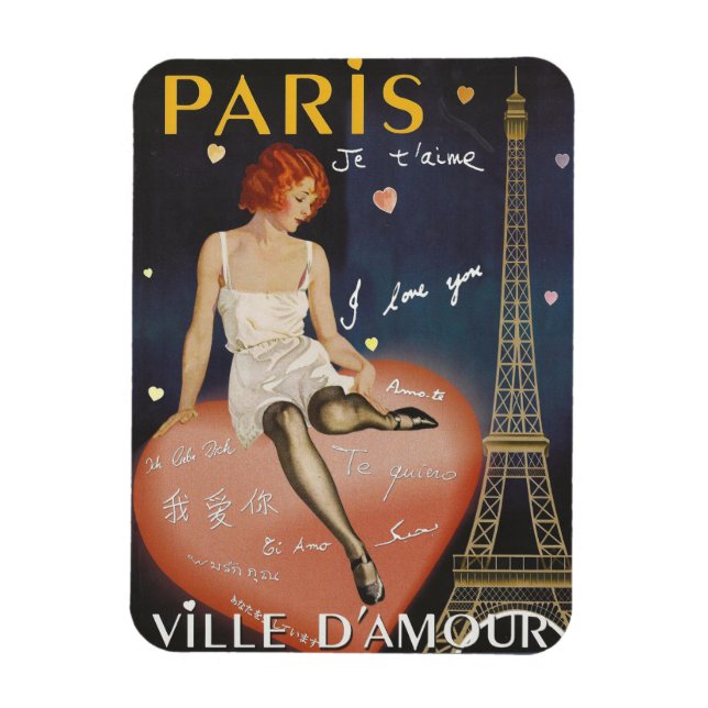 Magnet Flexible Paris je t'aime, vieille affiche. (Vertical)