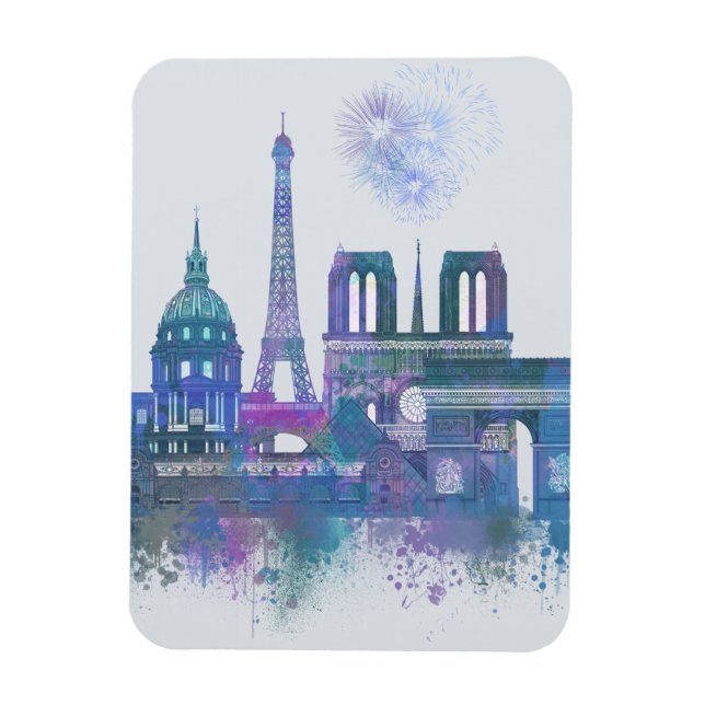 Magnet Flexible Paris Skyline - Aquarelle bleu (Vertical)