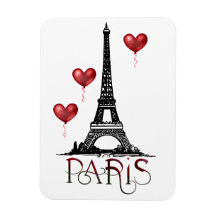 Magnet Flexible Paris, Tour Eiffel et Ballons du Coeur Rouge