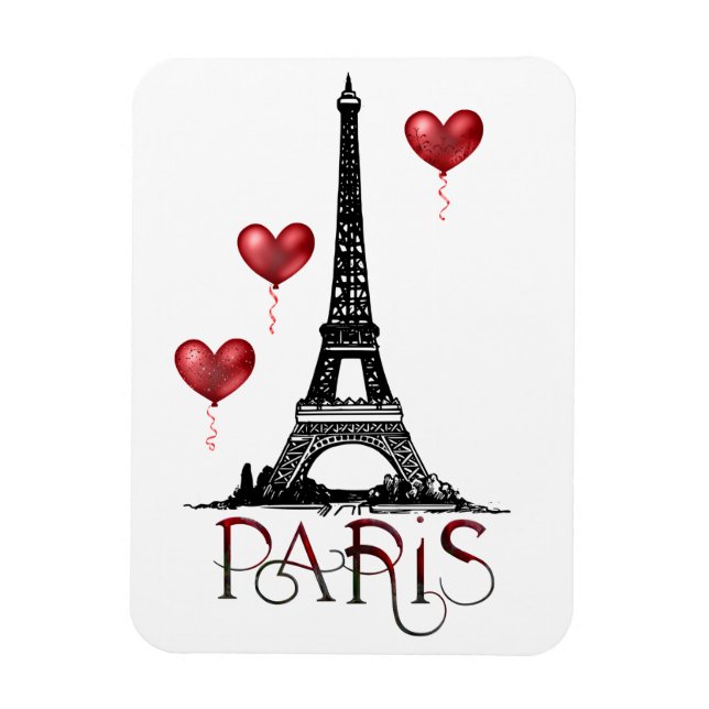 Magnet Flexible Paris, Tour Eiffel et Ballons du Coeur Rouge (Vertical)