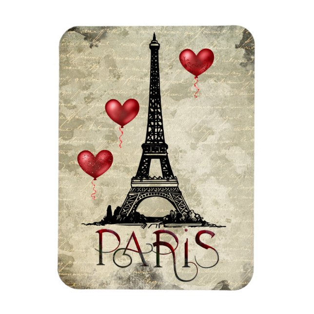 Magnet Flexible Paris, Tour Eiffel et Ballons du Coeur Rouge Scrip (Vertical)