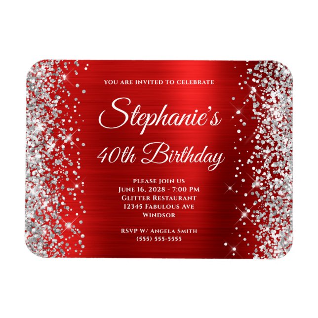Magnet Flexible Parties scintillant d'argent rouge huile 40e anniv (Horizontal)