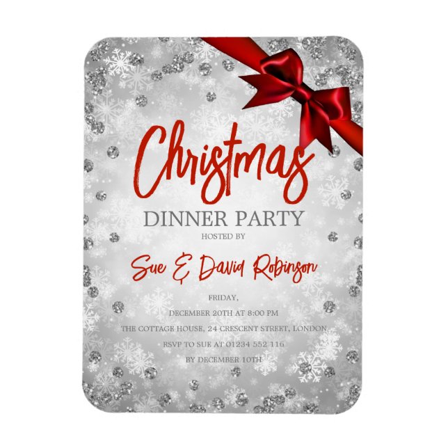 Magnet Flexible Parties scintillant d'argent Rouge Ruban Noël Invi (Vertical)