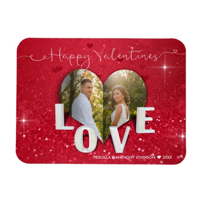 Magnet Flexible Parties scintillant de photos du coeur de la Saint (Horizontal)