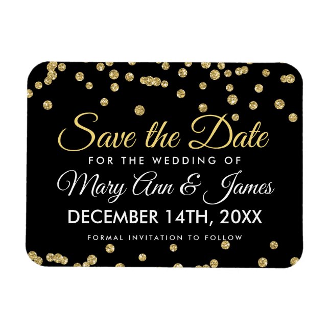 Magnet Flexible Parties scintillant Or Confetti Noir Mariage Enreg (Horizontal)