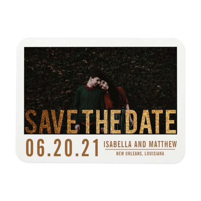 Magnet Flexible Parties scintillant Or Gras Enregistrer La Date |  (Horizontal)