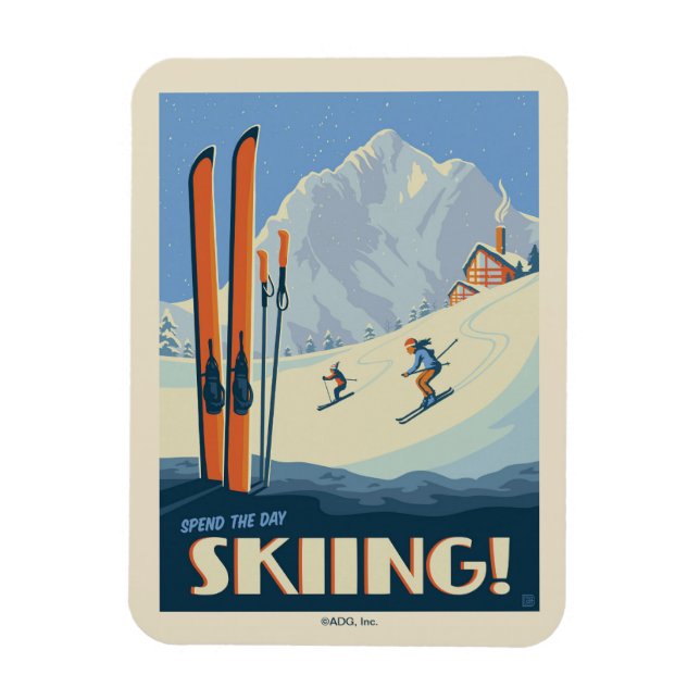 Magnet Flexible Passez la journée à skier Vintage (Vertical)