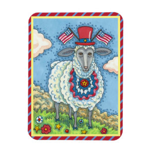 MAGNET FLEXIBLE PATRIOTIQUE QUATRIÈME JUILLET SHEEP, ART FOLK AMUS