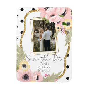 Magnet Flexible Pavot rose jaune Enregistrer la date Floral Photo