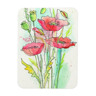 Magnet Flexible Pavots peints d'aquarelle