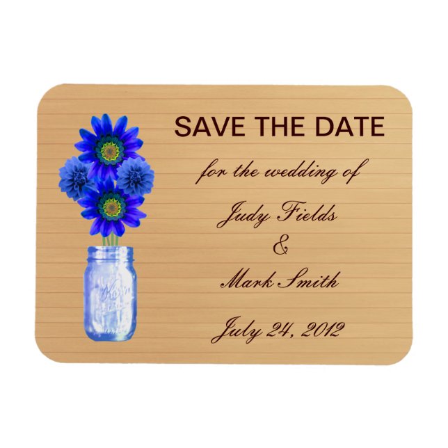 Magnet Flexible Pays Rustique Bleu Mason Jar Enregistrer la date M (Horizontal)