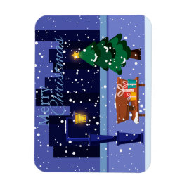 Magnet Flexible Paysage de Noël avec lampadaire, arbre et gif