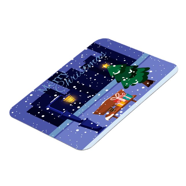 Magnet Flexible Paysage de Noël avec lampadaire, arbre et gif (Côté Gauche)
