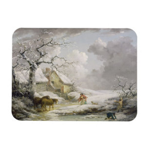 Magnet Flexible Paysage hivernal avec des hommes Snowballing une v