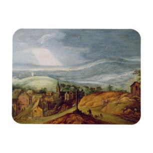 Magnet Flexible Paysage rural avec un pèlerin Kneeling avant