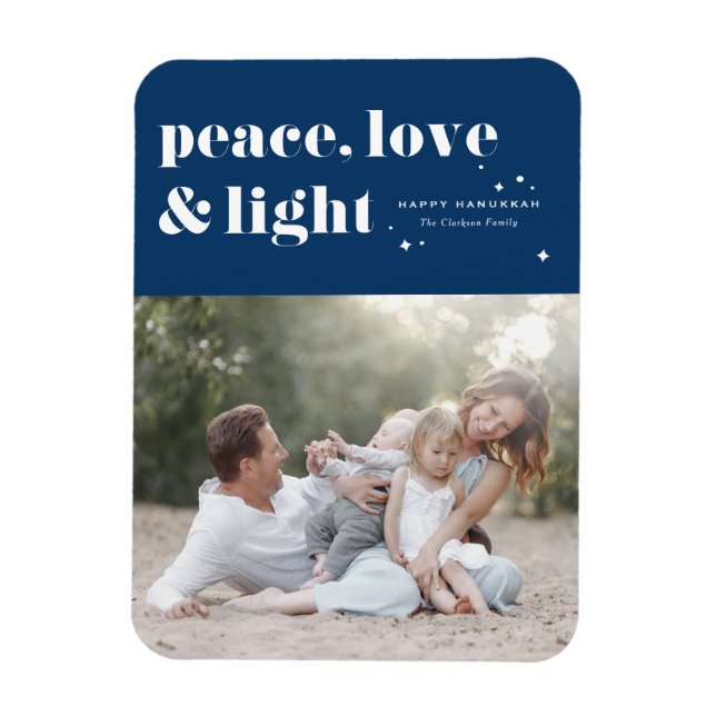 Magnet Flexible Peace Love and Light Navy Blue Hanoukka Photo (Vertical)