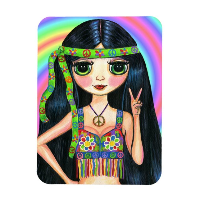 Magnet Flexible Peace Out Hippie Girl Big Eyed Cutie (Vertical)