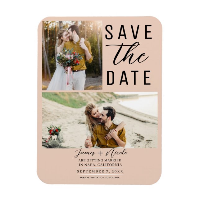 Magnet Flexible Peach 2 Photos Enregistrer la date Mariage (Vertical)
