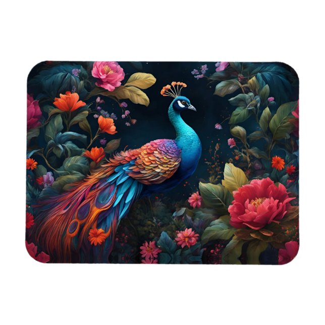 Magnet Flexible Peacock dans un jardin Rose coloré (Horizontal)