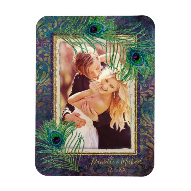 Magnet Flexible Peacock Feather Purple Parties scintillant Photo E (Vertical)