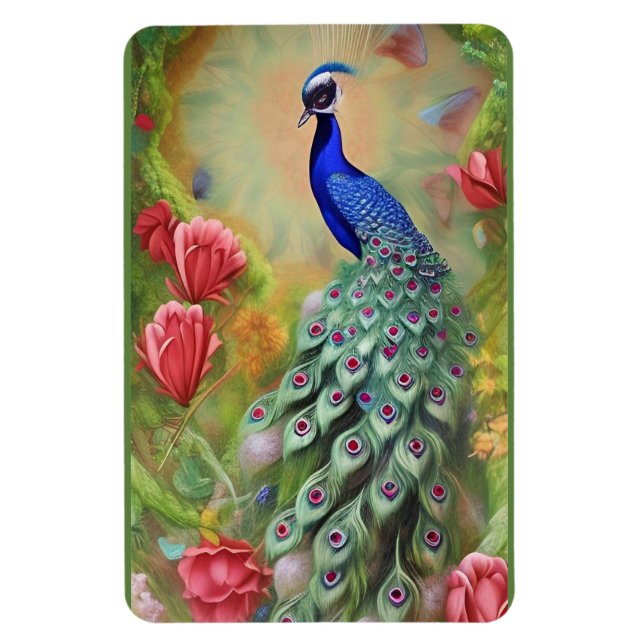 Magnet Flexible Peacock in Pink Garden (Vertical)