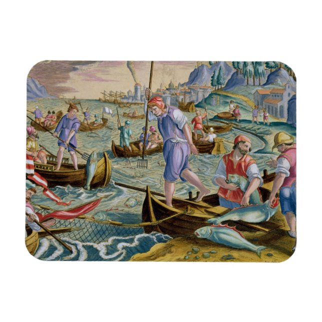 Magnet Flexible Pêche avec des filets et des tridents dans la baie (Horizontal)