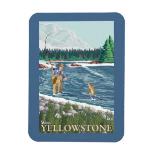 Magnet Flexible Pêcheur à la mouche - West Yellowstone, Montana