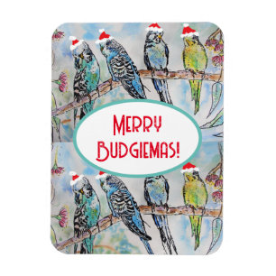 Magnet Flexible Peinture aquarelle de Noël oiseau Budgie de Père N