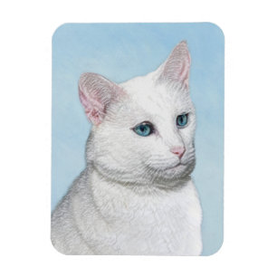 Magnet Flexible Peinture de chat blanc - Art original de chat mign