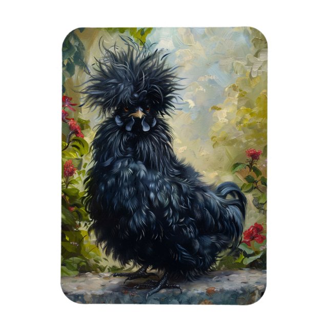 Magnet Flexible Peinture de poulet noir en Silkie (Vertical)