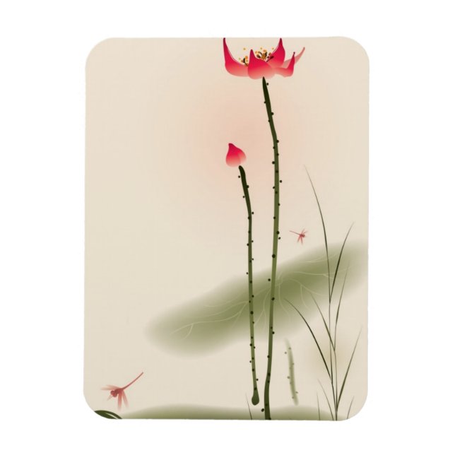 Magnet Flexible Peinture de style oriental, grand Lotus (Vertical)