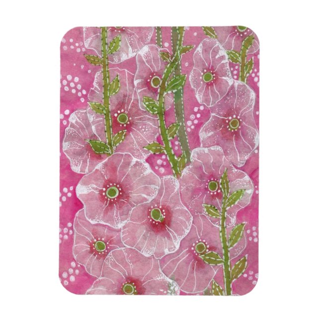 Magnet Flexible Peinture florale rose Hollyhock Malve Malva (Vertical)