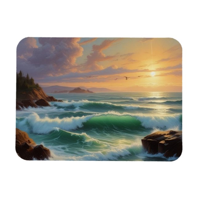 Magnet Flexible Peinture sur la mer du coucher du soleil (Horizontal)