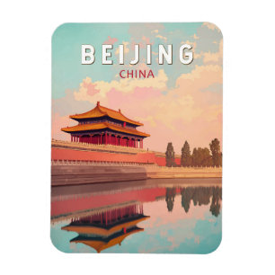 Magnet Flexible Pékin Chine Illustration Voyage Art Vintage