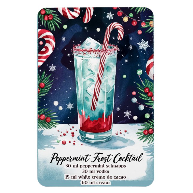 Magnet Flexible Peppermint Frost Cocktail de vacances Recette (Vertical)