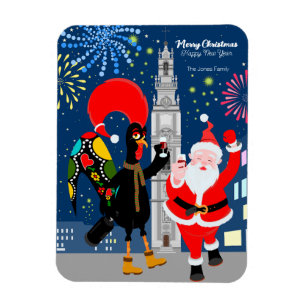 Magnet Flexible Père Noël et Rooster toast à la carte du Nouvel An