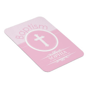 Magnet Flexible Personnalisable, Enfant fille rose de Dieu Baptême