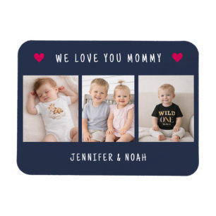 Magnet Flexible Personnalisé 3 Photo Nous t'aimons Maman Bleu Mari
