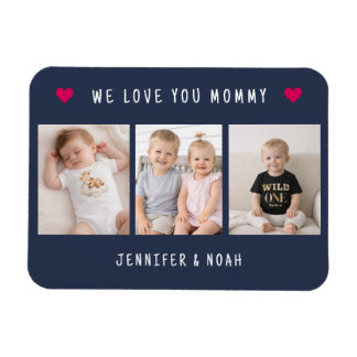 Magnet Flexible Personnalisé 3 Photo Nous t'aimons Maman Bleu Mari