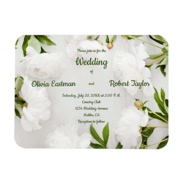 Magnet Flexible Personnaliser belle blanche mariage de pivoine (Horizontal)